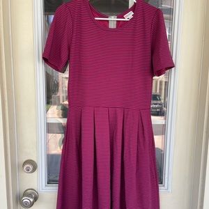 LuLaRoe Pink and Black Striped Long Sleeve Dress